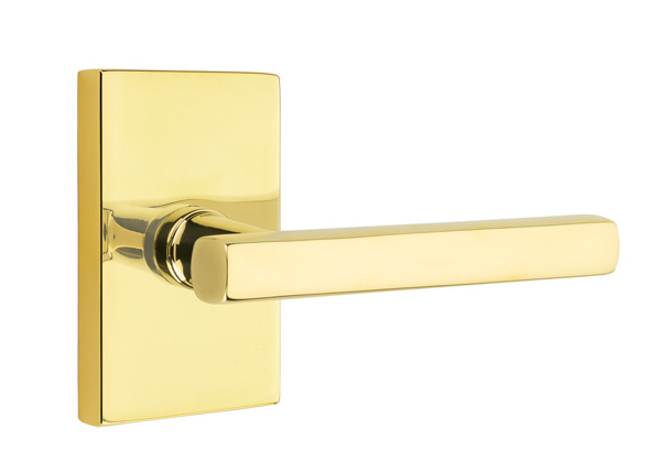 Emtek 5052FRLUS3NL Dummy, Pair. Modern Rectangular Rosette. Freestone Lever. Unlacquered Brass