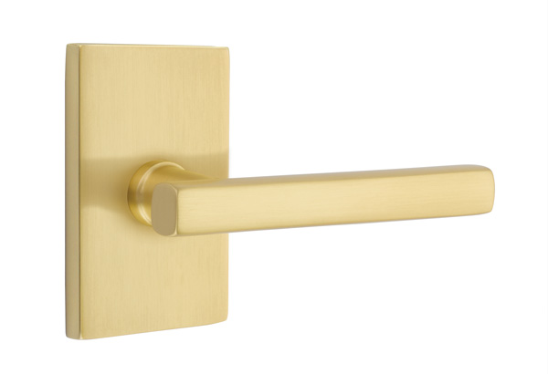 Emtek 5052FRLUS4 Dummy, Pair. Modern Rectangular Rosette. Freestone Lever. Satin Brass