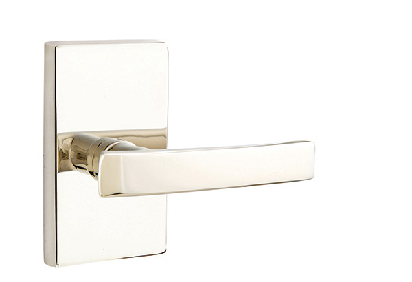 Emtek 5052GVUS14 Dummy, Pair. Modern Rectangular Rosette. Geneva Lever. Polished Nickel-Lifetime