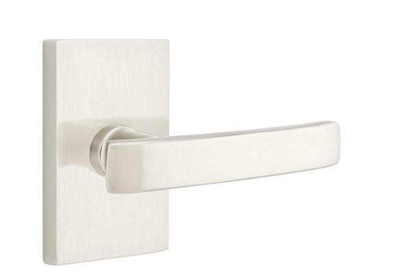 Emtek 5052GVUS15 Dummy, Pair. Modern Rectangular Rosette. Geneva Lever. Satin Nickel