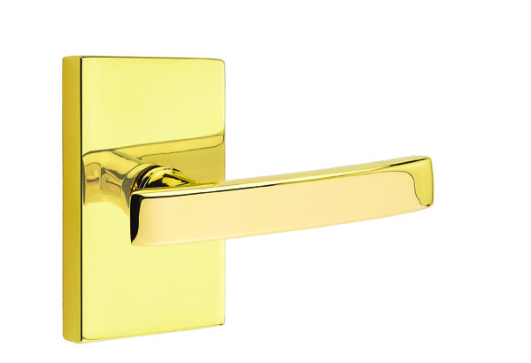 Emtek 5052GVUS3NL Dummy, Pair. Modern Rectangular Rosette. Geneva Lever. Unlacquered Brass