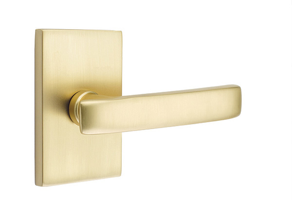 Emtek 5052GVUS4 Dummy, Pair. Modern Rectangular Rosette. Geneva Lever. Satin Brass