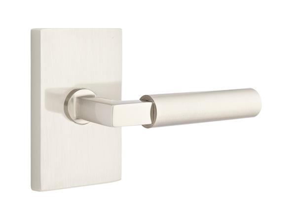 Emtek 5052HECUS15 Dummy, Pair. Modern Rectangular Rosette. Hercules Lever. Satin Nickel