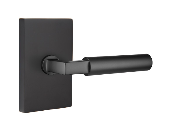 Emtek 5052HECUS19 Dummy, Pair. Modern Rectangular Rosette. Hercules Lever. Flat Black