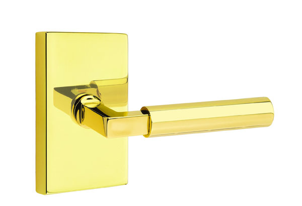 Emtek 5052HECUS3NL Dummy, Pair. Modern Rectangular Rosette. Hercules Lever. Unlacquered Brass