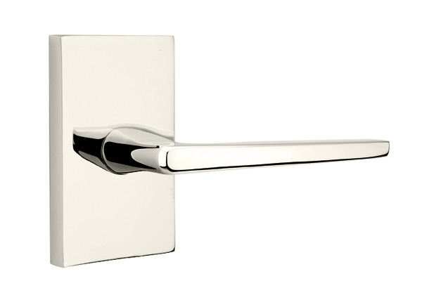 Emtek 5052HERUS14 Dummy, Pair. Modern Rectangular Rosette. Hermes Lever. Polished Nickel-Lifetime