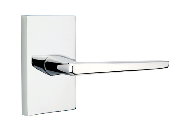 Emtek 5052HERUS26 Dummy, Pair. Modern Rectangular Rosette. Hermes Lever. Polished Chrome