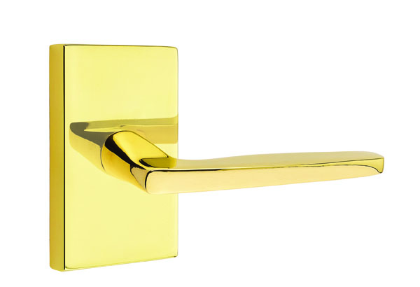 Emtek 5052HERUS3NL Dummy, Pair. Modern Rectangular Rosette. Hermes Lever. Unlacquered Brass