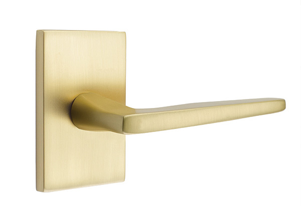 Emtek 5052HERUS4 Dummy, Pair. Modern Rectangular Rosette. Hermes Lever. Satin Brass