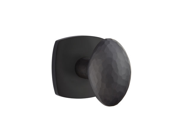 Emtek 5052HEUS19 Dummy, Pair. Modern Rectangular Rosette. Hammered Egg Knob. Flat Black