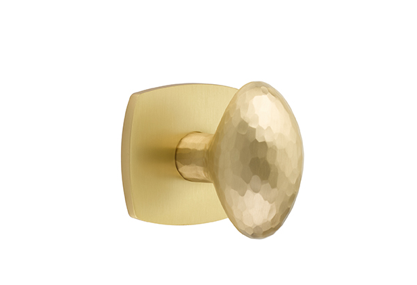 Emtek 5052HEUS4 Dummy, Pair. Modern Rectangular Rosette. Hammered Egg Knob. Satin Brass