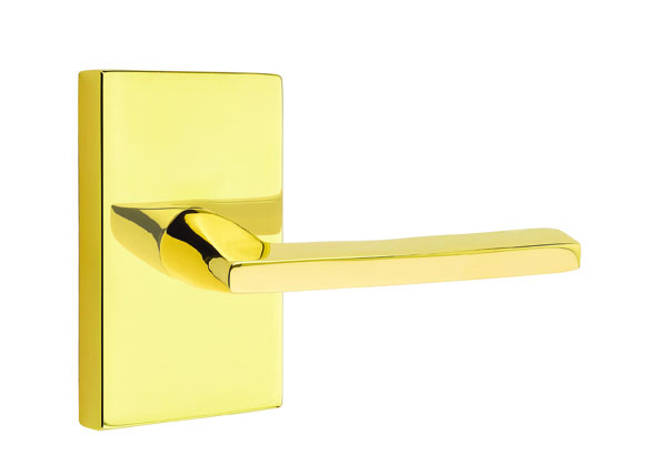 Emtek 5052HLOUS3NL Dummy, Pair. Modern Rectangular Rosette. Helios Lever. Unlacquered Brass