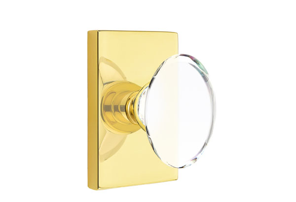 Emtek 5052HTUS3NL Dummy, Pair. Modern Rectangular Rosette. Hampton Knob. Unlacquered Brass