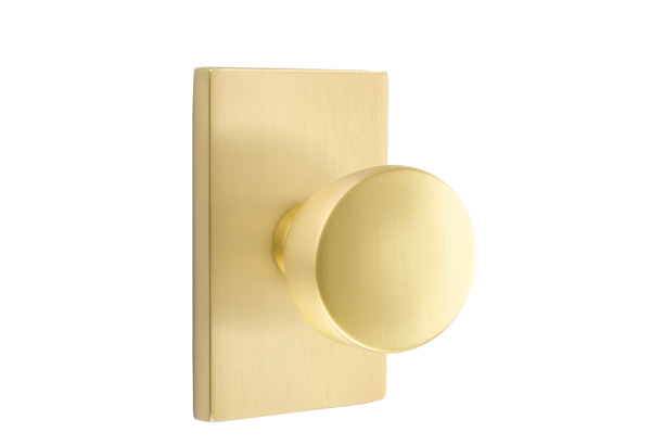 Emtek 5052LAUUS4 Dummy, Pair. Modern Rectangular Rosette. Laurent Knob. Satin Brass