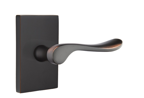 Emtek 5052LUUS10B Dummy, Pair. Modern Rectangular Rosette. Luzern Lever. Oil Rubbed Bronze