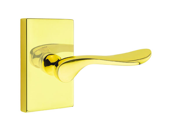 Emtek 5052LUUS3NL Dummy, Pair. Modern Rectangular Rosette. Luzern Lever. Unlacquered Brass