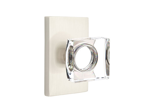 Emtek 5052MSCUS15 Dummy, Pair. Modern Rectangular Rosette. Modern Square Knob. Satin Nickel