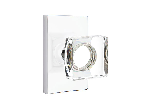 Emtek 5052MSCUS26 Dummy, Pair. Modern Rectangular Rosette. Modern Square Knob. Polished Chrome