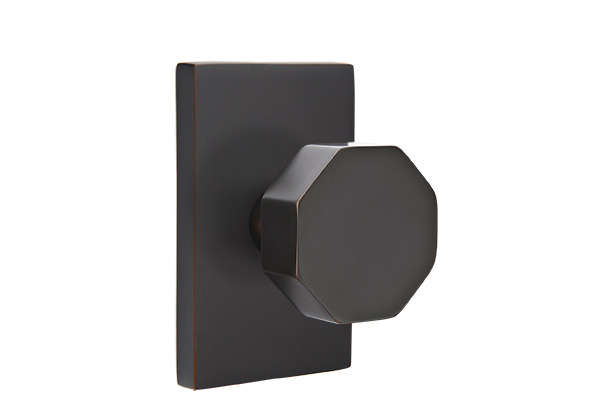 Emtek 5052OCTUS10B Dummy, Pair. Modern Rectangular Rosette. Octagon Knob. Oil Rubbed Bronze