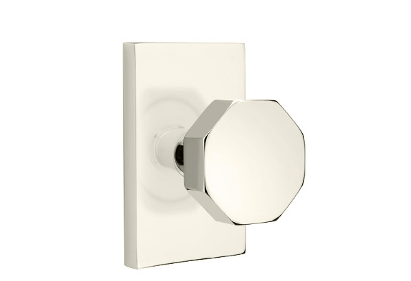 Emtek 5052OCTUS14 Dummy, Pair. Modern Rectangular Rosette. Octagon Knob. Polished Nickel-Lifetime