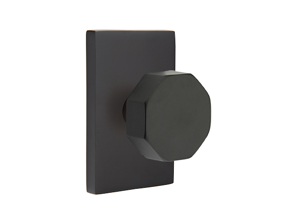 Emtek 5052OCTUS19 Dummy, Pair. Modern Rectangular Rosette. Octagon Knob. Flat Black