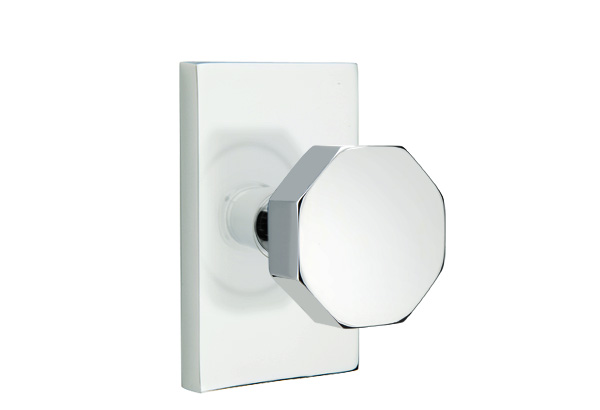 Emtek 5052OCTUS26 Dummy, Pair. Modern Rectangular Rosette. Octagon Knob. Polished Chrome