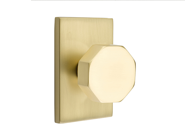 Emtek 5052OCTUS4 Dummy, Pair. Modern Rectangular Rosette. Octagon Knob. Satin Brass