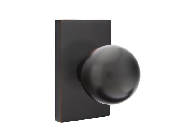 Emtek 5052ORBUS10B Dummy, Pair. Modern Rectangular Rosette. Orb Knob. Oil Rubbed Bronze