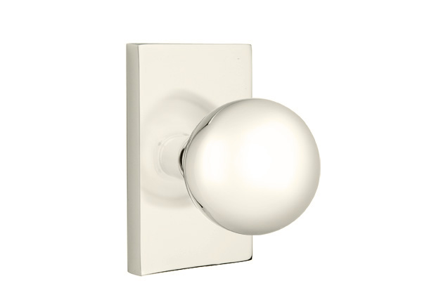 Emtek 5052ORBUS14 Dummy, Pair. Modern Rectangular Rosette. Orb Knob. Polished Nickel-Lifetime