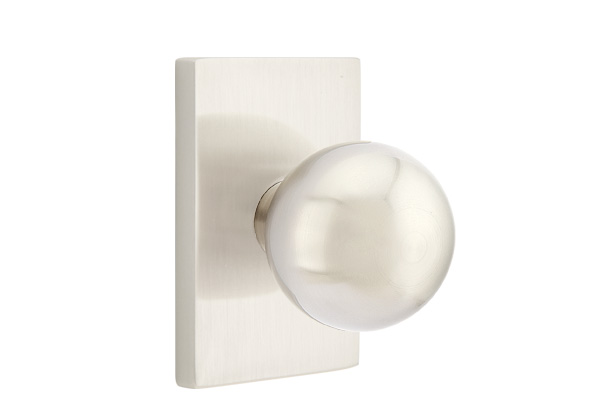 Emtek 5052ORBUS15 Dummy, Pair. Modern Rectangular Rosette. Orb Knob. Satin Nickel