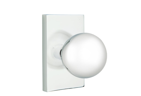 Emtek 5052ORBUS26 Dummy, Pair. Modern Rectangular Rosette. Orb Knob. Polished Chrome