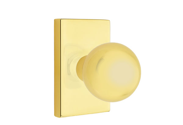 Emtek 5052ORBUS3NL Dummy, Pair. Modern Rectangular Rosette. Orb Knob. Unlacquered Brass