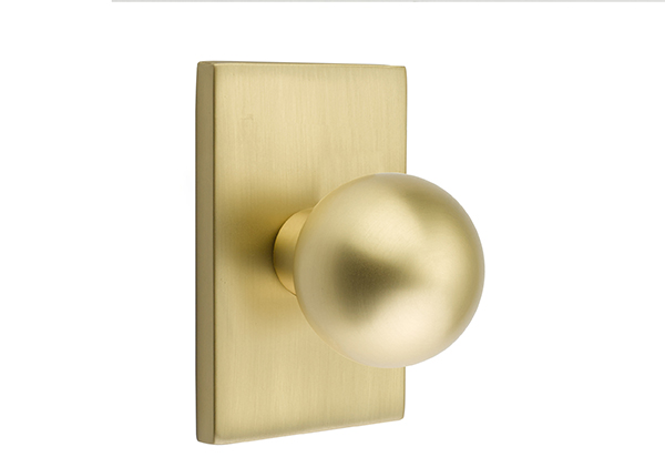 Emtek 5052ORBUS4 Dummy, Pair. Modern Rectangular Rosette. Orb Knob. Satin Brass