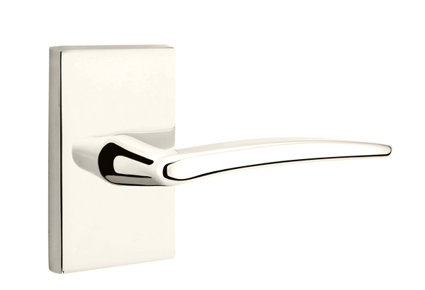 Emtek 5052POSUS14 Dummy, Pair. Modern Rectangular Rosette. Poseidon Lever. Polished Nickel-Lifetime