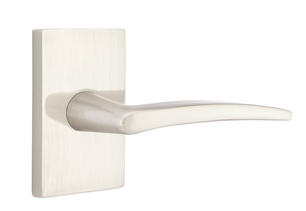 Emtek 5052POSUS15 Dummy, Pair. Modern Rectangular Rosette. Poseidon Lever. Satin Nickel