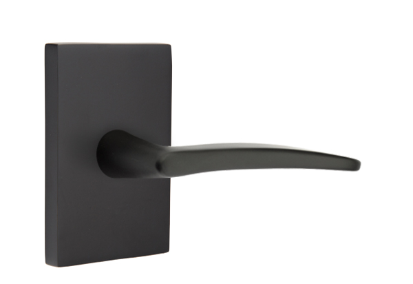 Emtek 5052POSUS19 Dummy, Pair. Modern Rectangular Rosette. Poseidon Lever. Flat Black