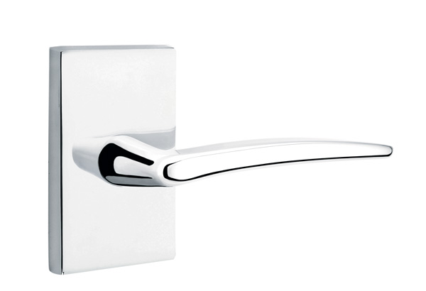 Emtek 5052POSUS26 Dummy, Pair. Modern Rectangular Rosette. Poseidon Lever. Polished Chrome