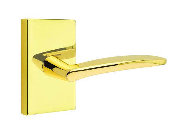 Emtek 5052POSUS3NL Dummy, Pair. Modern Rectangular Rosette. Poseidon Lever. Unlacquered Brass