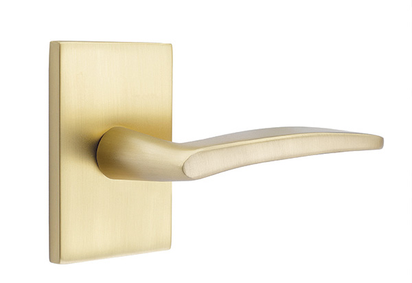 Emtek 5052POSUS4 Dummy, Pair. Modern Rectangular Rosette. Poseidon Lever. Satin Brass