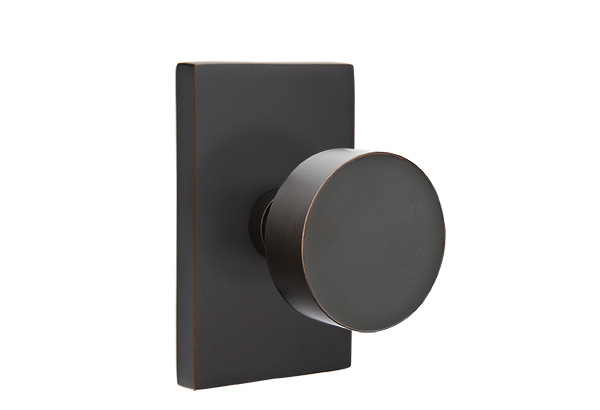 Emtek 5052ROUUS10B Dummy, Pair. Modern Rectangular Rosette. Round Knob. Oil Rubbed Bronze