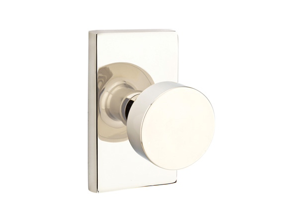 Emtek 5052ROUUS14 Dummy, Pair. Modern Rectangular Rosette. Round Knob. Polished Nickel-Lifetime