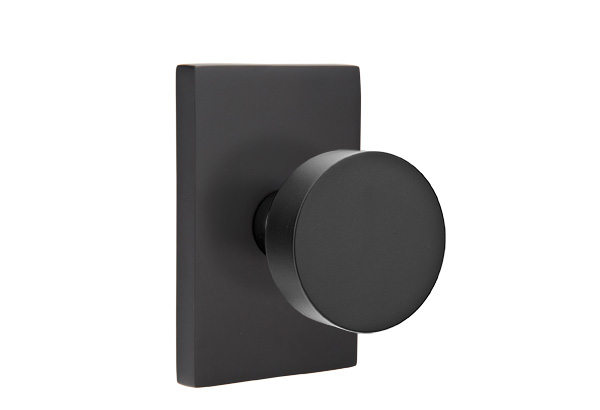 Emtek 5052ROUUS19 Dummy, Pair. Modern Rectangular Rosette. Round Knob. Flat Black