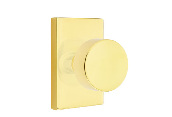 Emtek 5052ROUUS3NL Dummy, Pair. Modern Rectangular Rosette. Round Knob. Unlacquered Brass