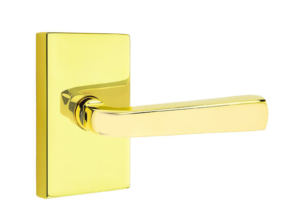 Emtek 5052SIOUS3NL Dummy, Pair. Modern Rectangular Rosette. Sion Lever . Unlacquered Brass