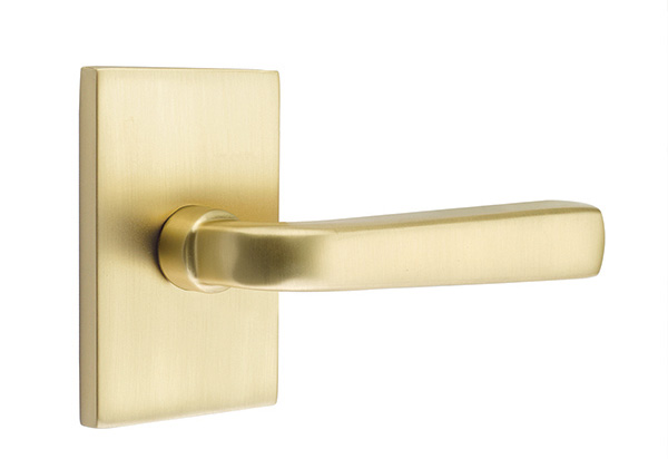 Emtek 5052SIOUS4 Dummy, Pair. Modern Rectangular Rosette. Sion Lever . Satin Brass