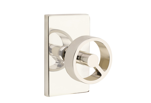 Emtek 5052SPKUS14 Dummy, Pair. Modern Rectangular Rosette. Spoke Knob. Polished Nickel-Lifetime