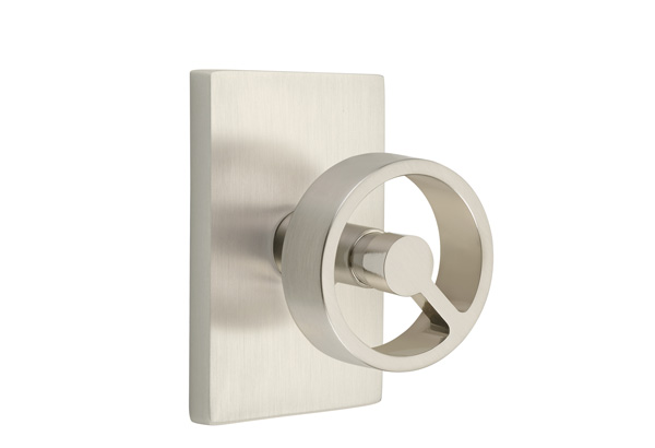 Emtek 5052SPKUS15 Dummy, Pair. Modern Rectangular Rosette. Spoke Knob. Satin Nickel