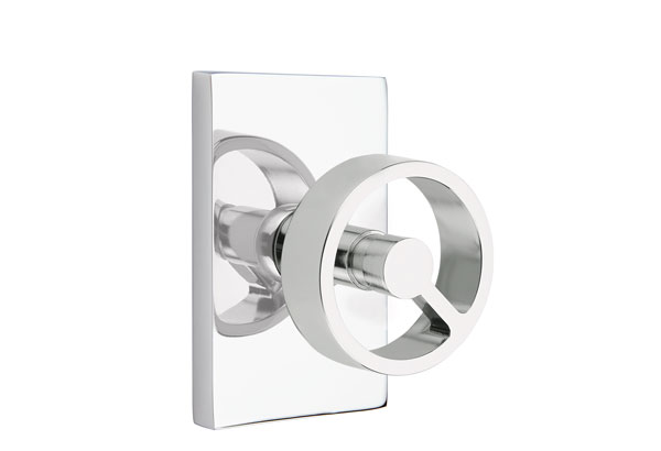 Emtek 5052SPKUS26 Dummy, Pair. Modern Rectangular Rosette. Spoke Knob. Polished Chrome