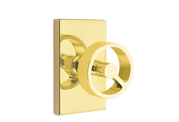 Emtek 5052SPKUS3NL Dummy, Pair. Modern Rectangular Rosette. Spoke Knob. Unlacquered Brass