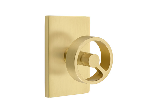 Emtek 5052SPKUS4 Dummy, Pair. Modern Rectangular Rosette. Spoke Knob. Satin Brass